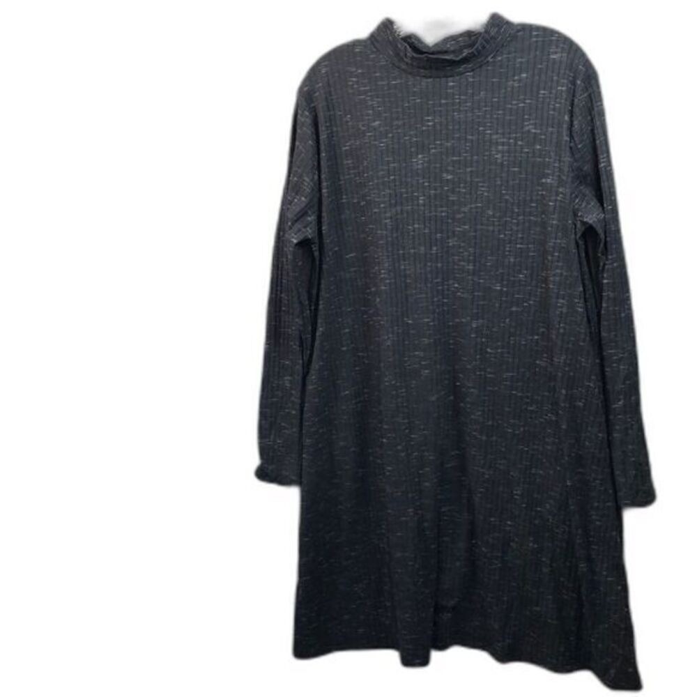 Faded Glory Women's Black Marled Ribbed Mock Neck Long Sleeve Tunic Dress XL